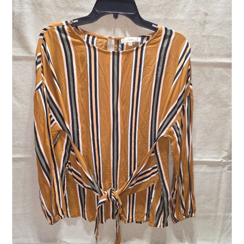 Andree by UNIT Striped Tie Waist Faux Wrap Boho Blouse Size L